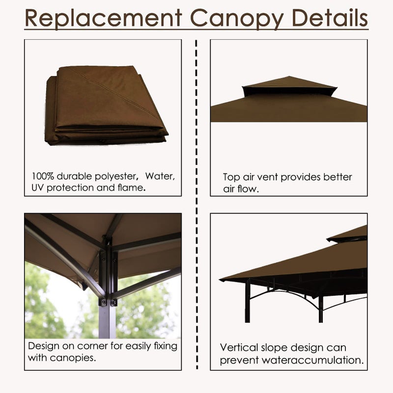 Hugline Grill Gazebo Replacement Canopy Roof - Hugline 5x8 Outdoor Grill Shelter Canopy Top Double Tiered BBQ Tent Cover Fit for Model L-GG001PST-F (Brown) - Image 4
